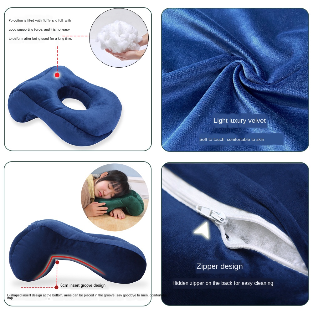 Solid Colors Velvet Nap Pillow Multi-function Hollowed-out Office Portable Cozy Sleeping Pillows For Adult Student Home Travel