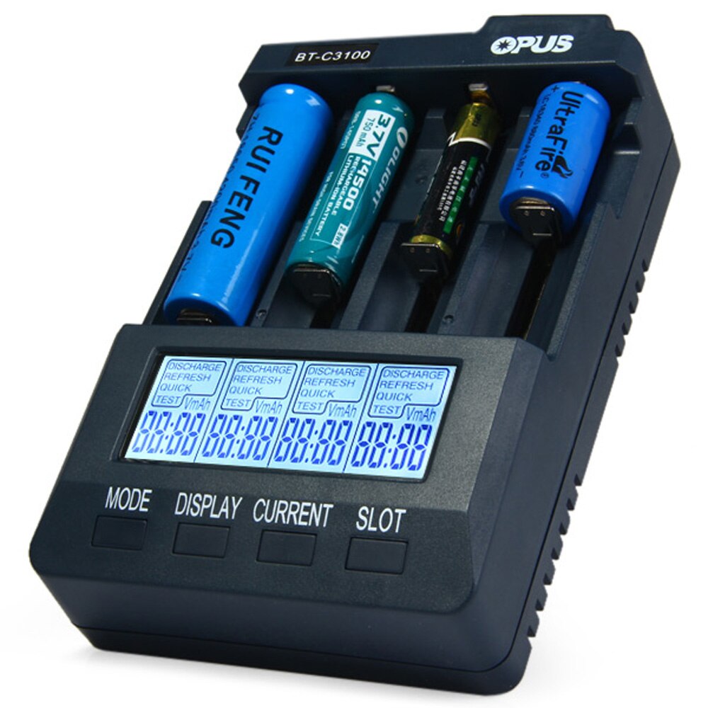 Opus BT C3100 Smart Digitale Intelligente 4 Slots LCD Battery Charger Compatibel Li-Ion NiCd NiMh AA AAA 10440 18650 Batterijen EU