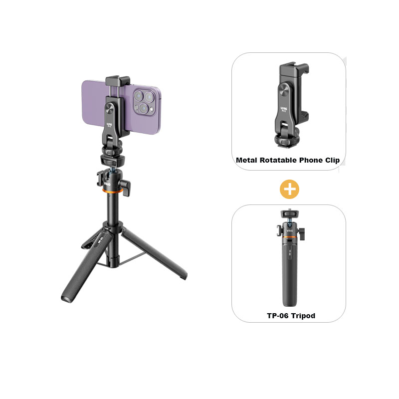 VRIG TP-06 trípode de teléfono con cámara de 4 secciones con cabezal esférico 360 zapato frío palo de Selfie trípode soporte para iPhone 15 14 13 12 cámara de teléfono: Marrón