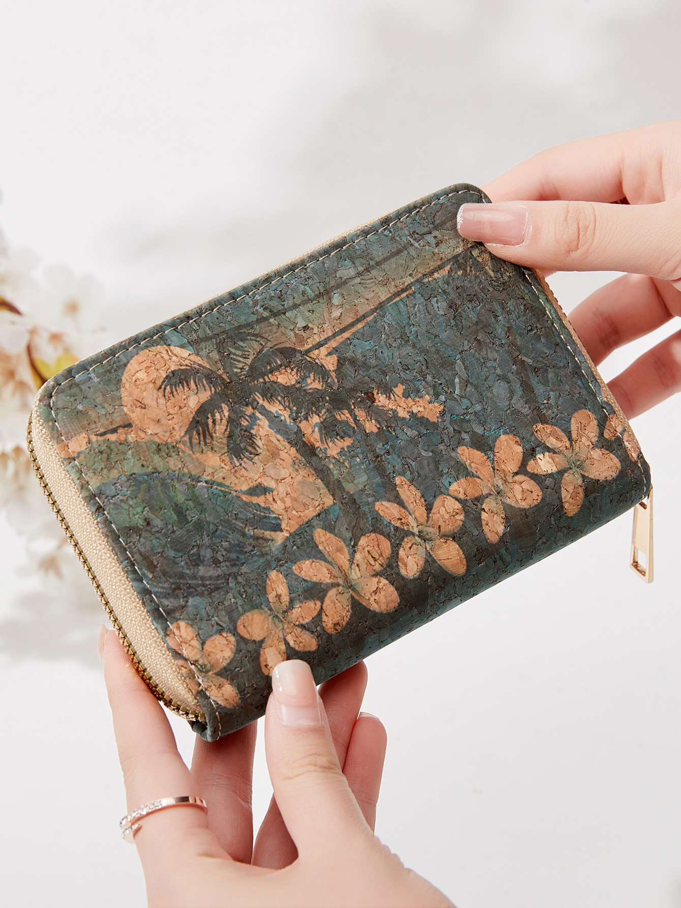 Retro Printed Women's Short Wallet Zipper Portable PU Leather Card Bag Multi functional Card Slot Women's Card Set Zero Wallet