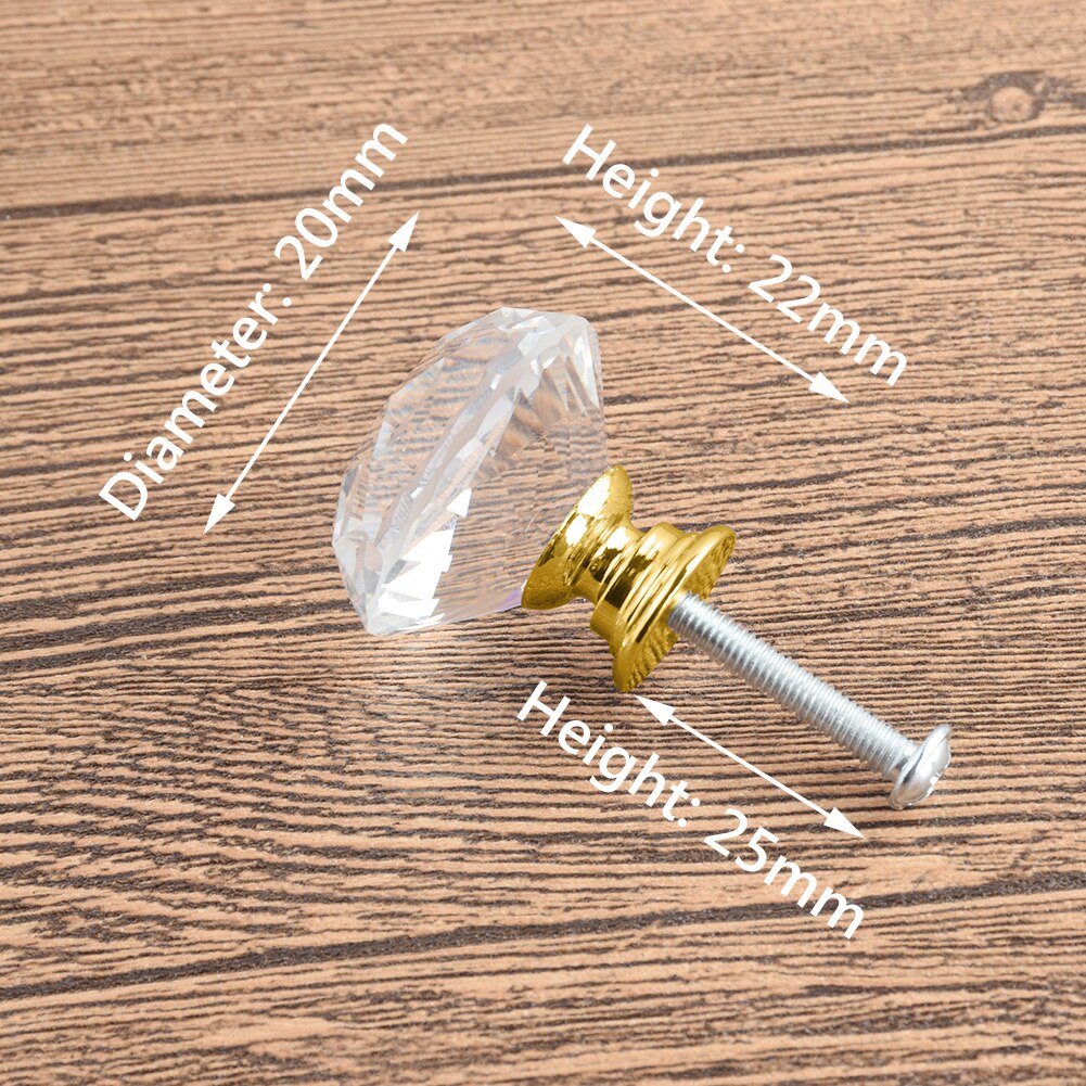 20mm 30mm 40mm forma de diamante design de cristal puxadores de vidro armário de gaveta puxar armário de cozinha porta do guarda-roupa alças de ferragem: 20mm gold base
