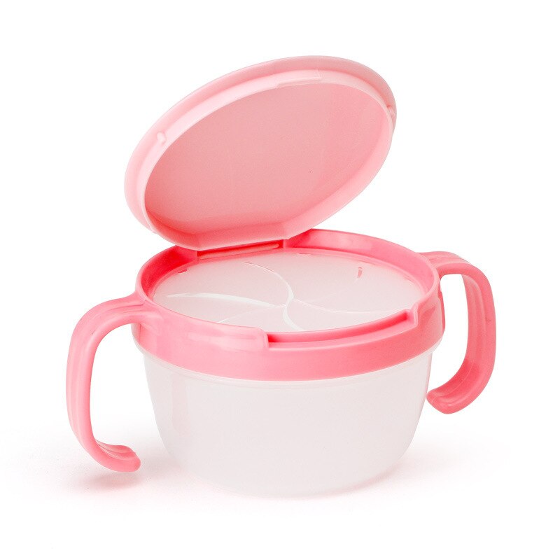 Baby Kids Toddler Snack Catcher Double Handle Snack Cup Jar Bowl Spill-proof Biscuits Container Box: Pink
