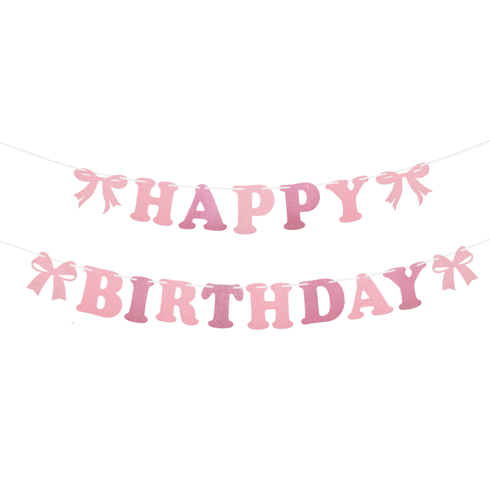 Skinnende rosa sløyfe bursdagsbanner sløyfe spiral kaketopper fotoramme flagg jente bursdag babyshower bryllupsfest dekorasjon: Dyp safir