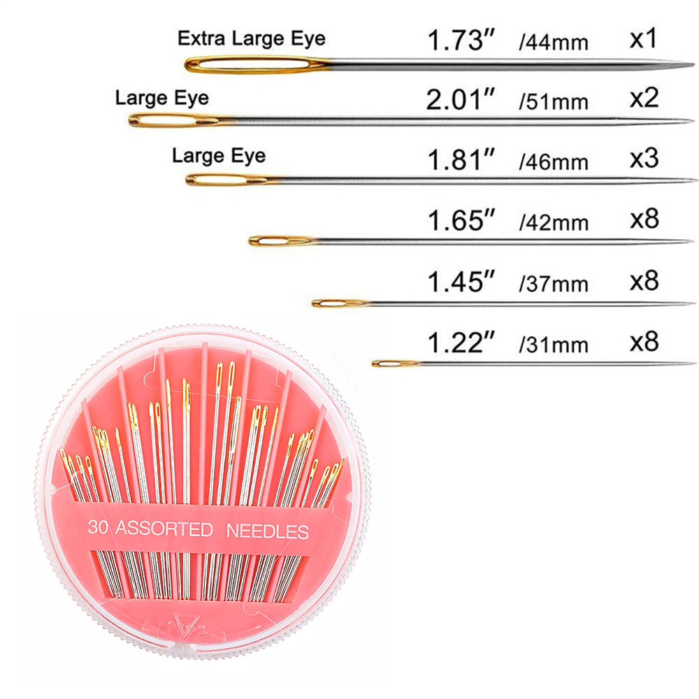 1 Pack 30-Count Assorted Needles Premium Hand Sewing Needles 6 Different Sizes Sewing Needle For Sewing Repair Tool