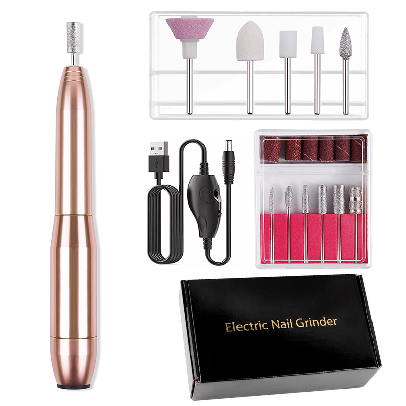 Elektrische Manicure Boor Usb Boormachine Voor Nagels Accessoires Nail Apparatuur Professionele Nagelvijl Set Molen Alle Cutter Art: Gold
