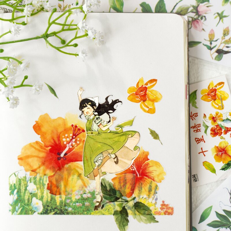 16 pakker/parti blomsterhage tur serie skrivesaker klistremerke dekorasjon delt antrekk teip papir maskering washi klistremerke