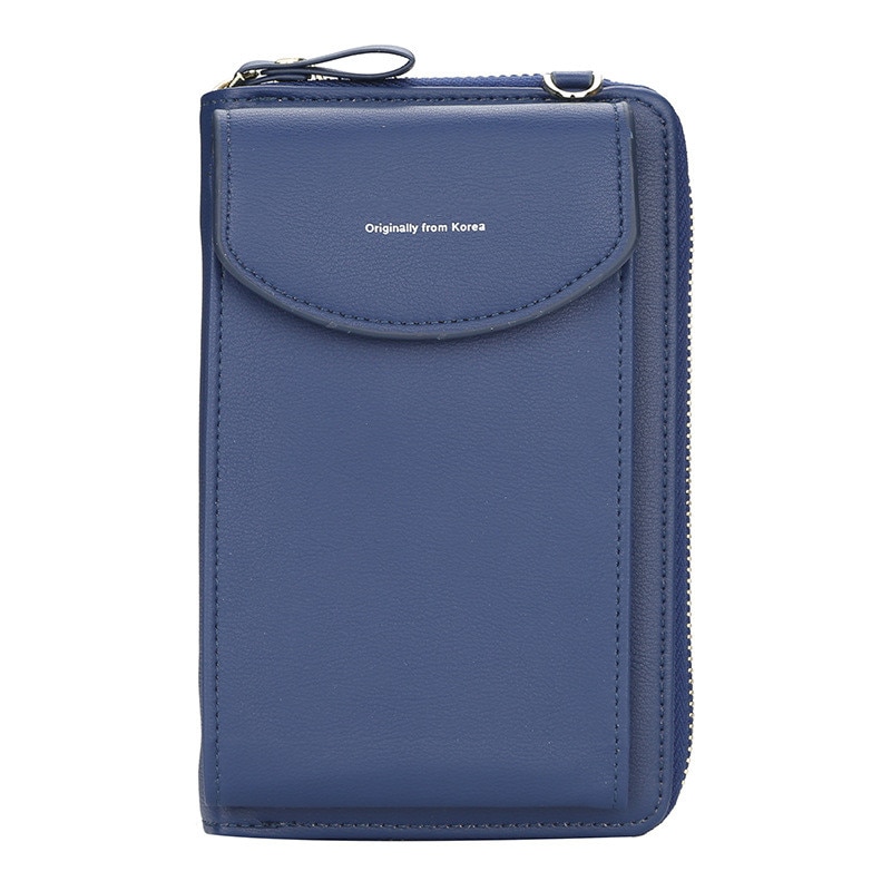 Meisjes leren clutch dames portemonnee portemonnee kaarthouder reis crossbody mobiele telefoon portemonnee pu rits munt portemonnee: Blauw