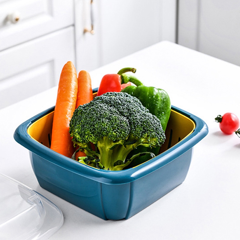 Green Multifunctional Refrigerator Sealed Drain Fresh-Keeping Box Double-Layer Fruit and Vegetable Basket