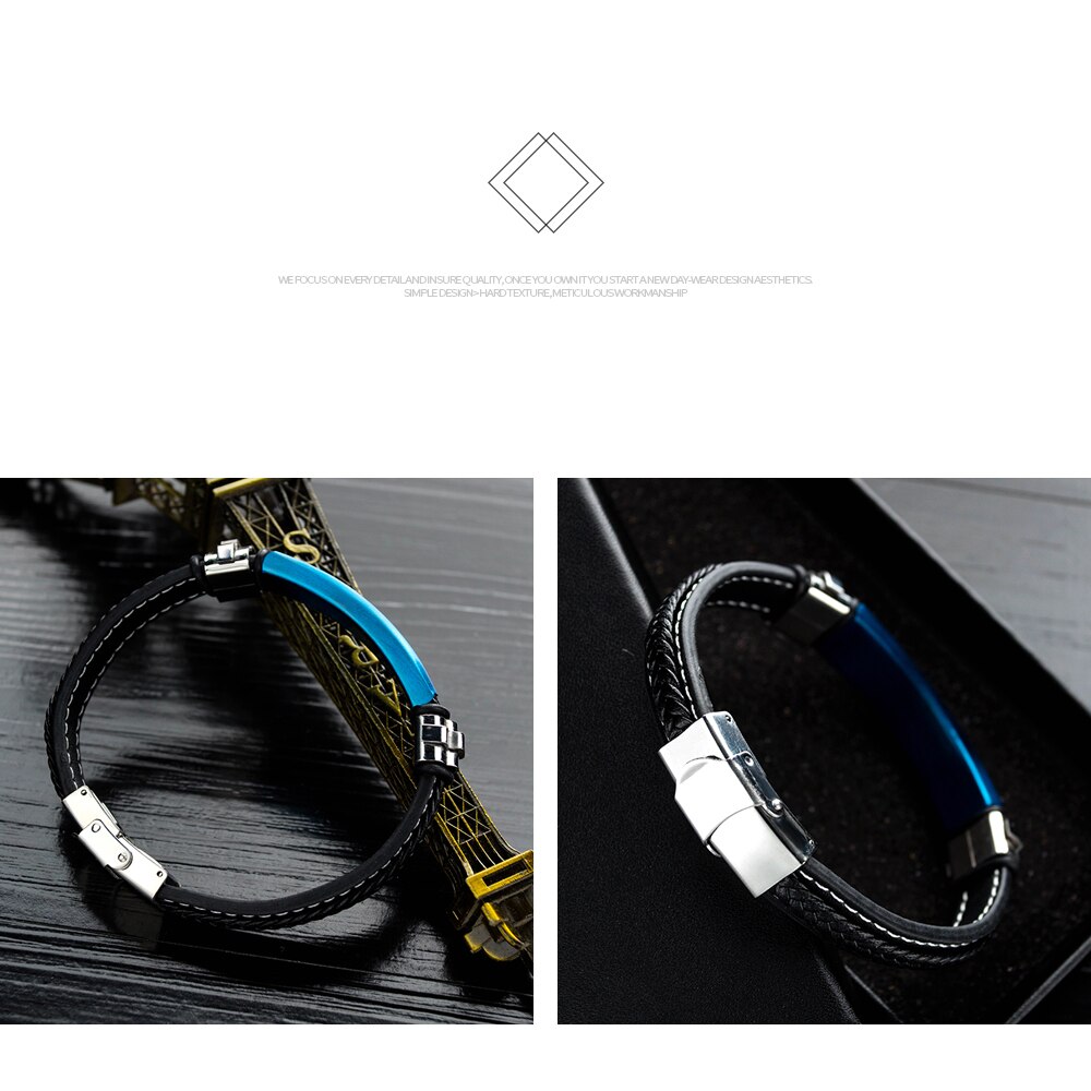 Eyeyoyo 210 Mm Eenvoudige Leer Titanium Stalen Armband Mannen Vintage Roestvrij Stalen Armband