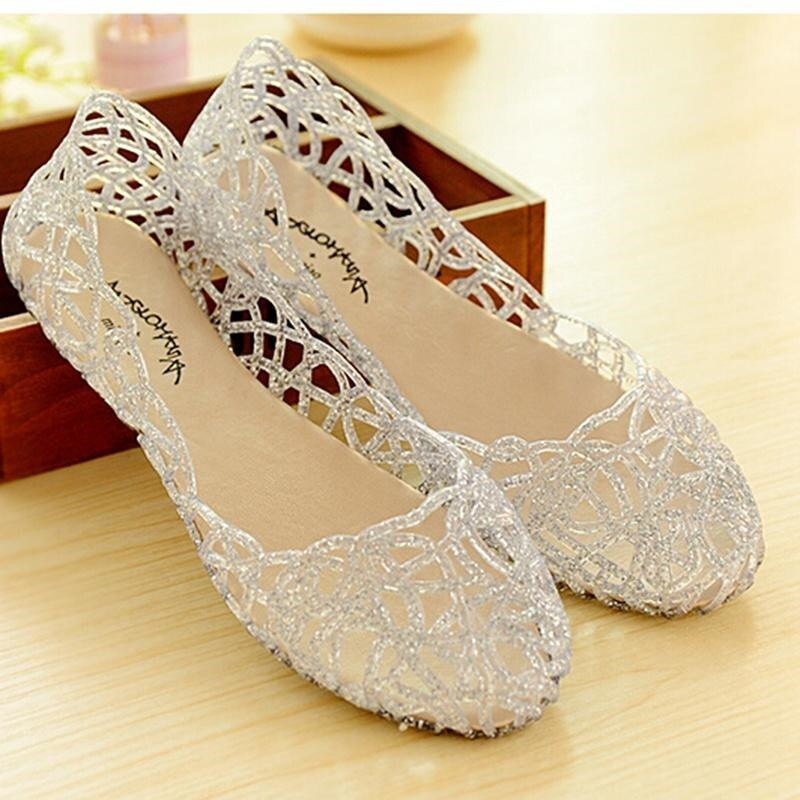Chaussures de gelée claires femmes sandales de gelée d'été chaussures en plastique femme maille plat évider fille Sandalias Sapatos