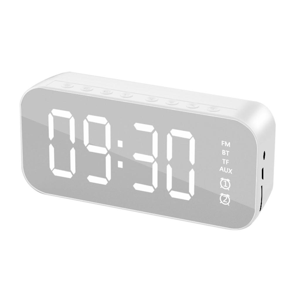 Draadloze Bluetooth Speaker 5.0 Dual Wekker Desktop Spiegel Speaker Luidspreker Led Fm Radio Usb Speakers Ingebouwde Microfoon: SILVER