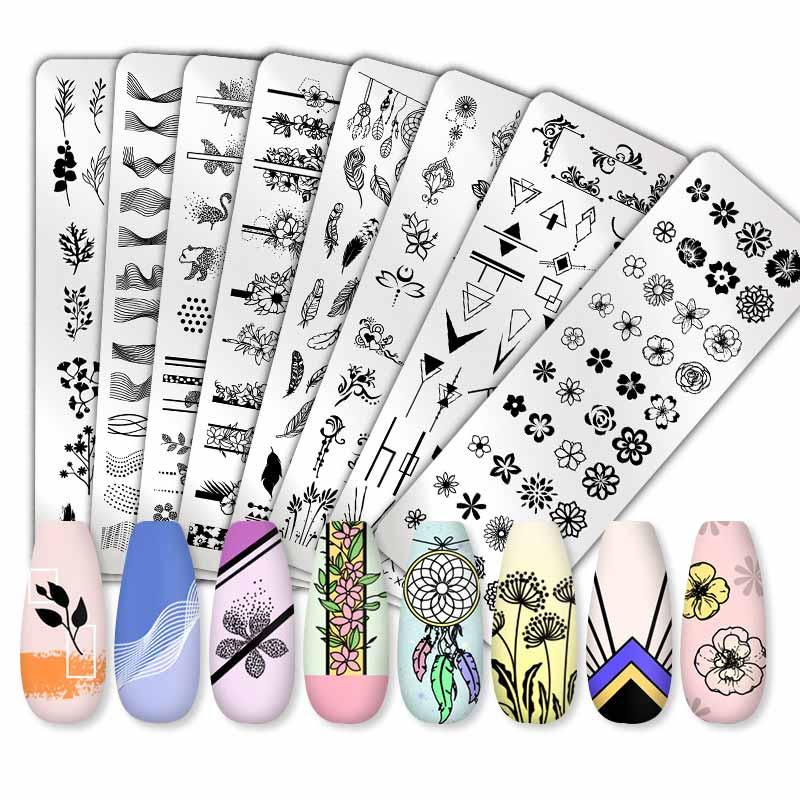 PICT YOU-plantillas para estampado de uñas, plantilla para estampado de uñas con formas geométricas, imagen DIY de hojas de animales para pulir uñas