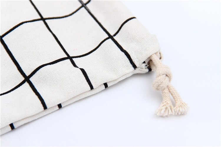 Cotton Linen Printed Drawstring Bag Plaid Coffee Candy Packaging Bag Small Coin Purse Women Cotton Fabric Christmas Pouch