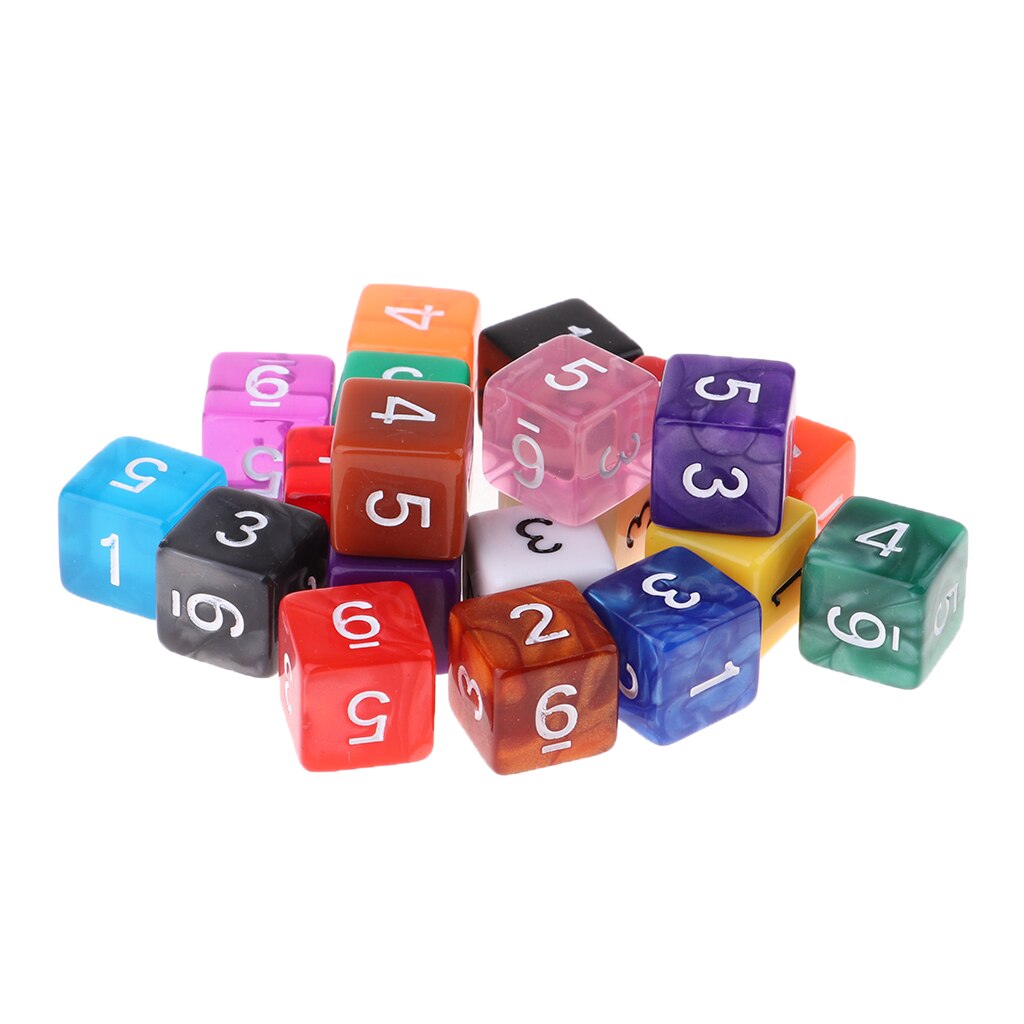 Set Van 20 Acryl Dobbelstenen 6-Zijdige Dobbelstenen W/Nummers, Voor Tafel Game Kids Math Practice