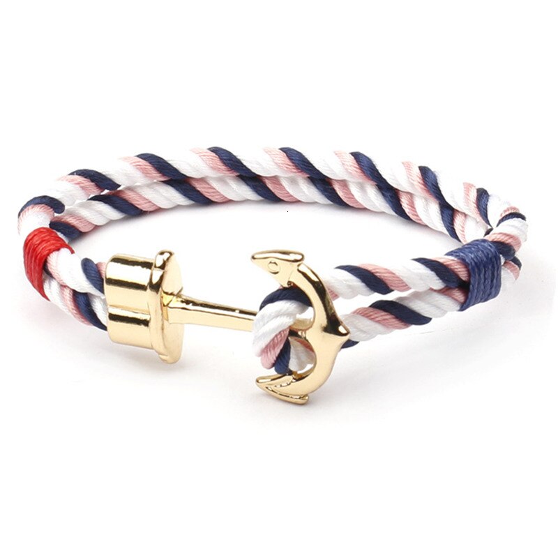 Mode Mannen Armbanden Gevlochten Polsband Nylon Armband Mannen Gouden Legering Haak Anker Touw Bangle Sieraden Pulseras