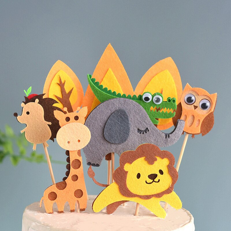 Felt Cloth Tree Animal Cake topper for baby shower happy birthday cake topper Accessories Birthday baby Boy girl Party Supplies