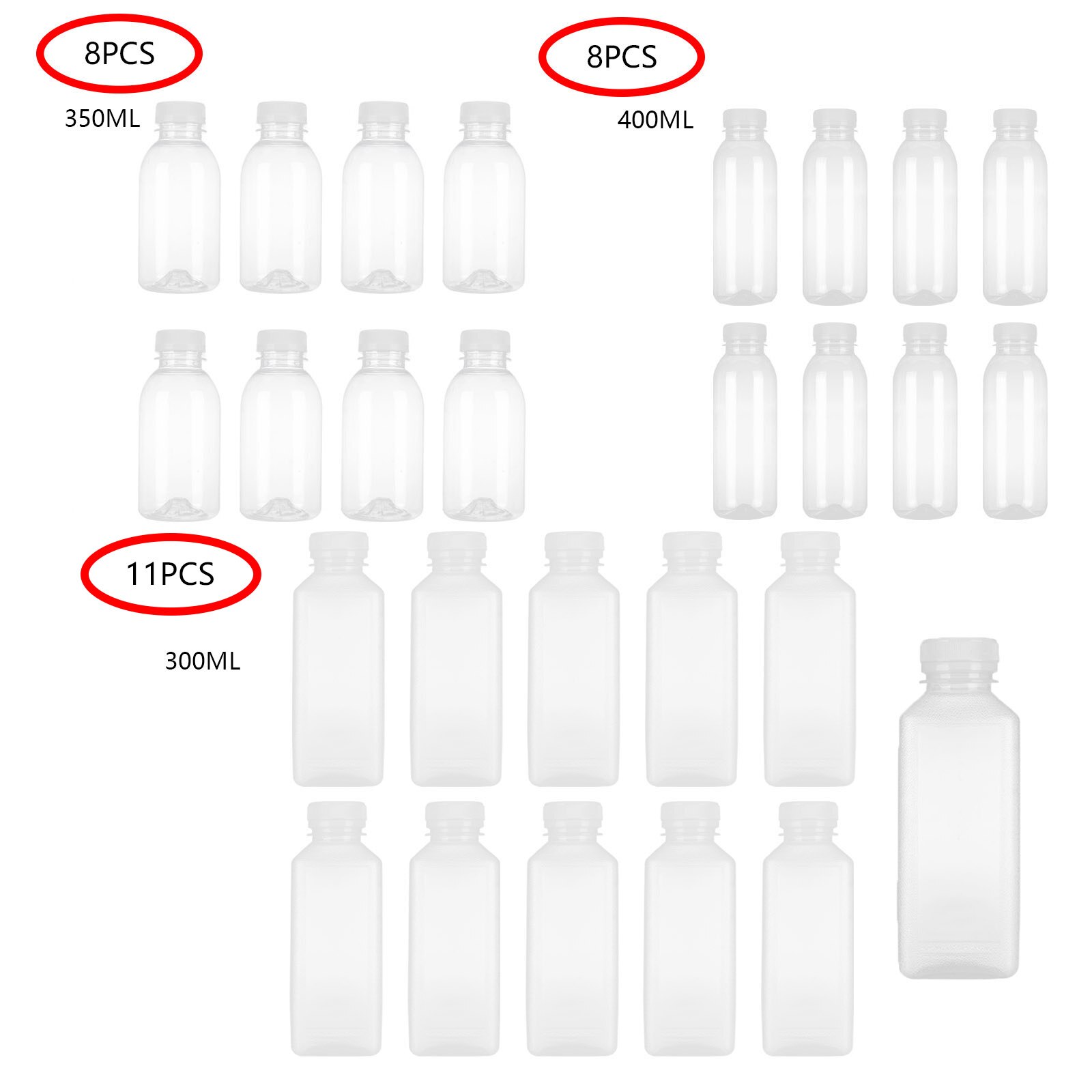 300/350/400ml Transparent PET Water Bottle Plastic Empty Soft Drink Containers Beverage Bottles with Lids