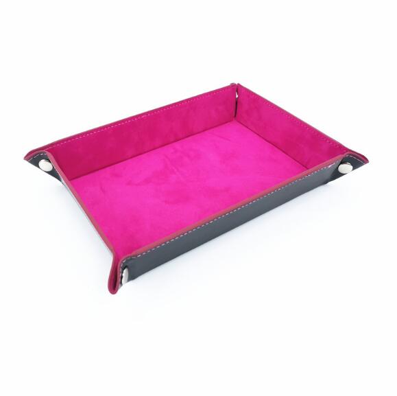 Dobbeltsidet terningeholder terningebakke læder foldebakke fløjl til rpg dnd bordspil opbevaring d&amp;d kort memo holder organizer: Hot pink