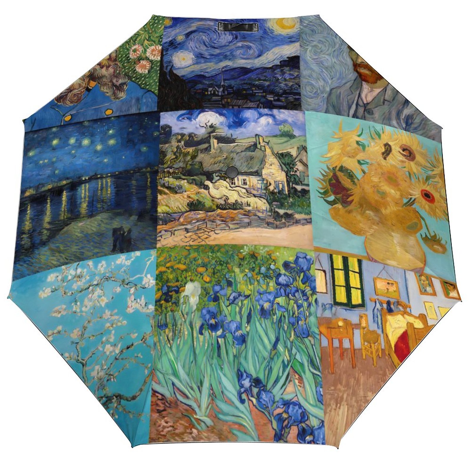 Vincent Van Gogh Paraguas automático de 3 pliegues Café Terraza por la noche Paraguas ligero Sol y lluvia Paraguas de abrigo negro para hombres y mujeres: Amarillo claro