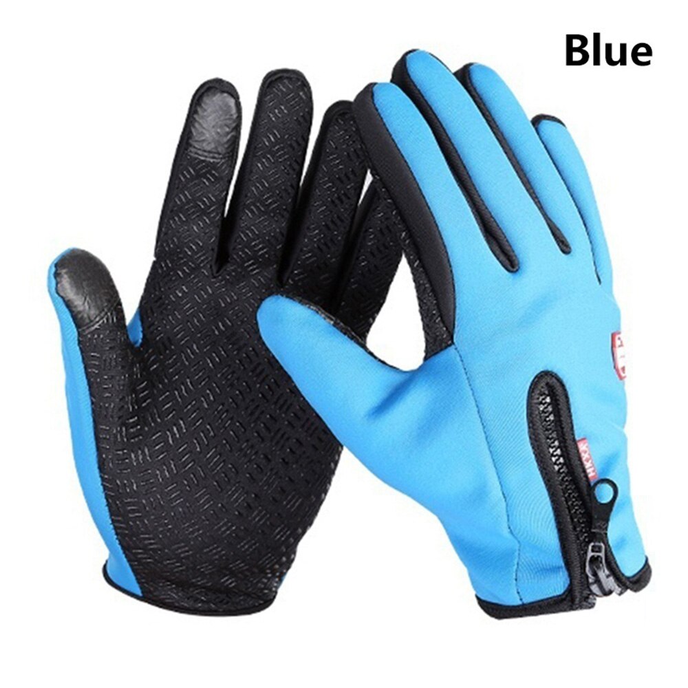 Uomo Inverno Guanti di Tocco Dello Schermo a prova di Pioggia Da Sci Della Signora Impermeabile Caldo di Modo Antivento Equitazione Guanti Sportivi Delle Donne Della Chiusura Lampo: Ordinary-Blue / M