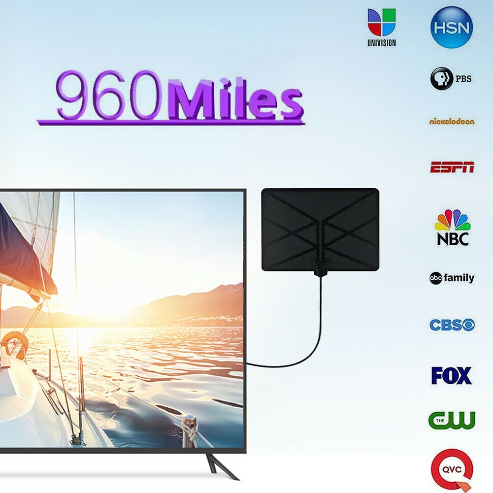 960 Mile TV Antenna Digital Skywire Low Noise Signal 4K Long Range Aerial Amplifier Indoor Ultra Thin 1080P HD High Frequency