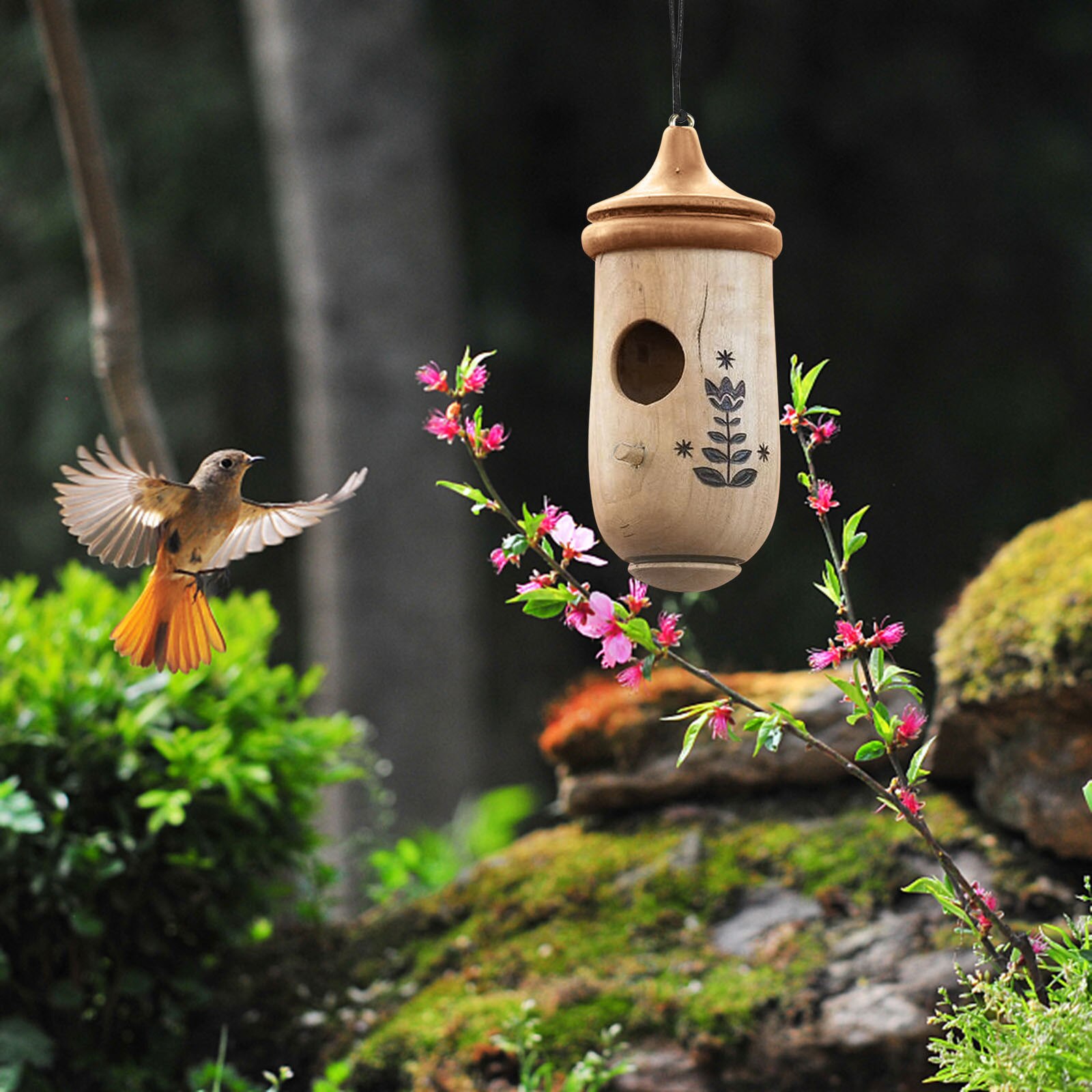 Mode Buiten Houten Hummingbird Huis Opknoping Swing Hummingbird Voor Winterkoninkje Swallow Sparrow Huizen Hummingbird