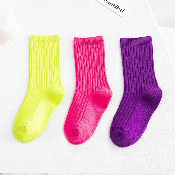 3 Pairs Herfst Winter Kinderen Sokken Jongens Meisjes Zachte Dubbele Naald Katoen Tube Sokken Kids Solid Candy Kleur Sport Sokken: Roze / S(1-3 years old)