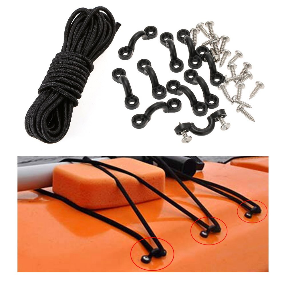 Nylon bungee däck öglor knyta ner dyna ögon skruvar kit med 5 meter 5mm elastiskt bungee lina rep för båt kajak däck rigg kit