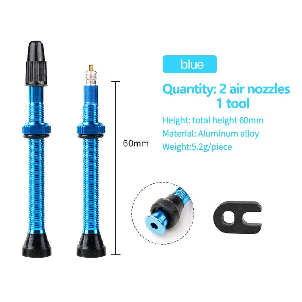 40/60/80mm ventiler for road mtb sykkel tubeless ventil 1 par vakuum aluminiumslegering dekk ventil for sykkel sykkel tilbehør: Blå 60mm