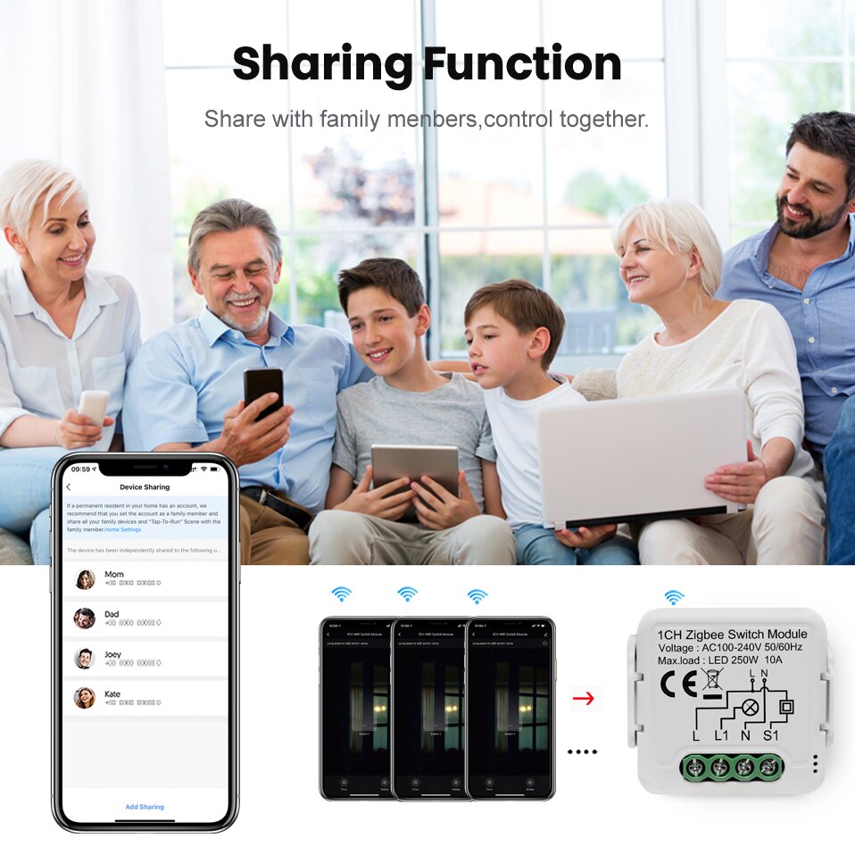 Tuya Zigbee Smart Light Switch Module,1/2/3/4 Gang Automation DIY Breaker 2 Ways Control Work with Alexa Google Home