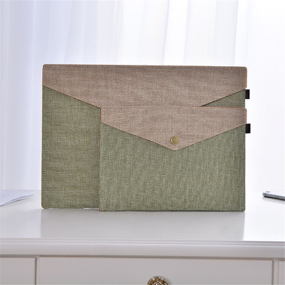 1pc Imitation Linen Canvas File Bag Button Closure Folder Bag Office Document Folder Storage File Organizer Office Desk Supplies