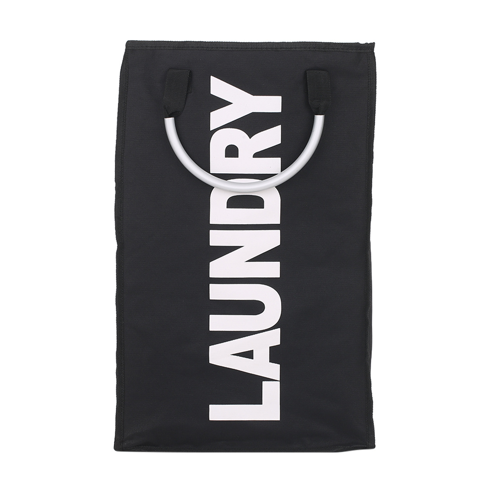 Laundry Bag Foldable Laundry Basket Large Dirty Laundry Basket Hamper Sorter Oxford Cloth Dirty Clothes Bag with Aluminum Handle: Black 1-section