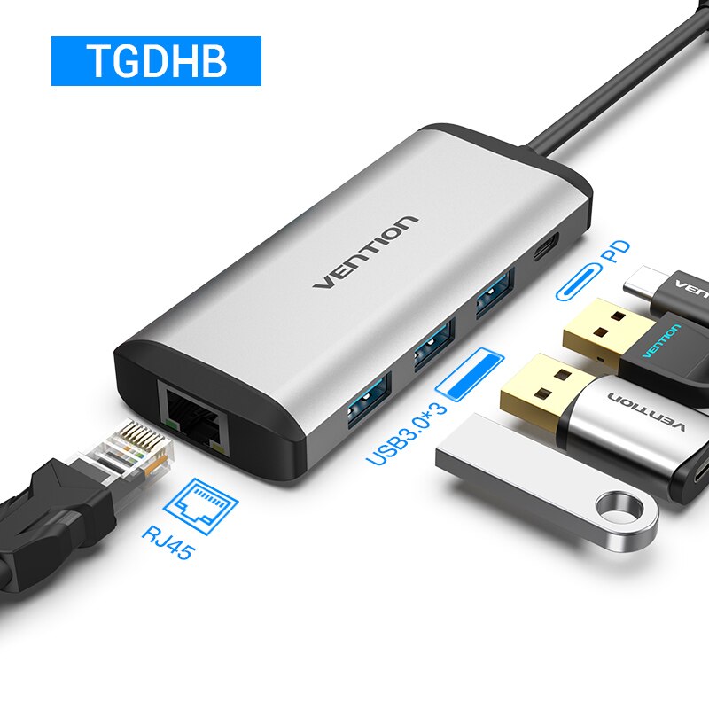 Ventie Thunderbolt 3 Dock Usb Hub Type C Naar Hdmi USB3.0 RJ45 Adapter Voor Macbook Samsung Dex S8/S9 huawei P30 Pro Usb C Adapter: grey TGDHB