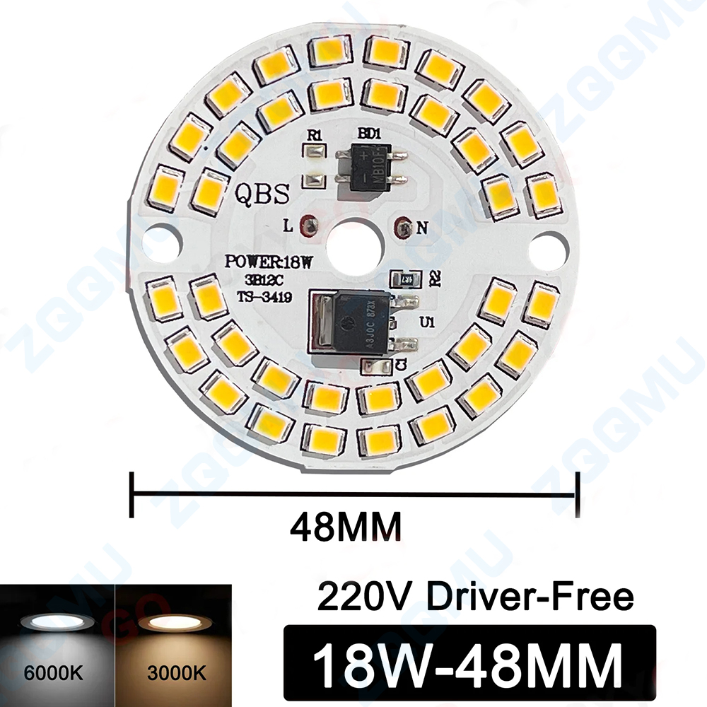 10 Uds. Chip de bombilla LED sin controlador 18W 15W 12W 9W 7W 5W 3W SMD 2835 cuenta de lámpara redonda AC 220V bombilla Chip iluminación foco luz jabalí: Multicolor / 28 W