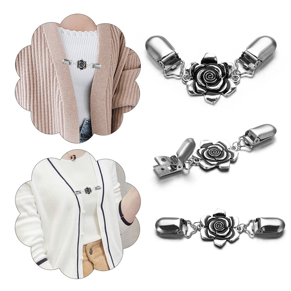 Mode Sneeuwvlok Rose Vorm Vest Clip Trui Shawl Clips Keeper Kraag Eend mond Plated Metalen Clip Houder Accessoires