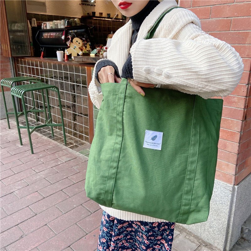 Literature And Art Retro Women's Canvas Shoulder Bag Solid Color Simple Large-Capacity School Bag Outing Lightweight Messenger B