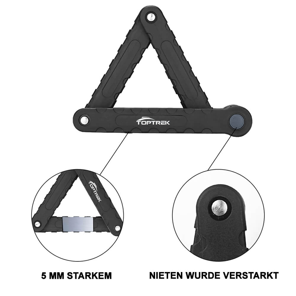 Toptrek Faltschloss mit Halterung Fahrradschloss Schlüssel Lang 94cm 8 Gelenken Fahrradschloß Sicherheitsstufe eben 7 Fahrrad Faltschloß für Mountainbike/Rennrad/BMX/MTB (Schwarz)