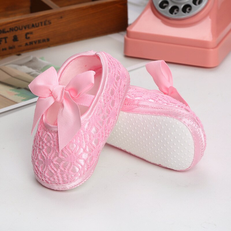 Zapatos de bautismo para bebé niña, zapatos de vestir de princesa con lazo de suela suave, antideslizantes, precaminantes infantiles de 0 a 12 meses