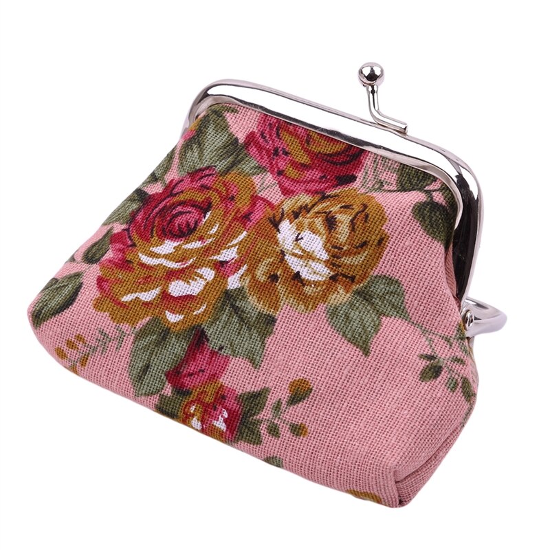 Dames portemonnee met schattige bloemenprint, dames mini tasje, muntzakje, twee metalen knoopjes, muntvakje, sleutel, creditcardhouder: Roze