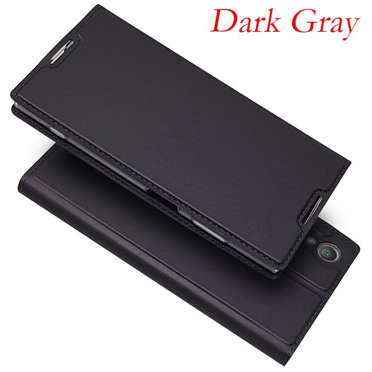Flip deksel for sony xperia  xa1 veske pu lær kortspor stativ lommebokveske for sony xperia  xa1 plus  xa 1 plus telefon vesker carcasa: Mørkegrå / For sony xperia  xa1