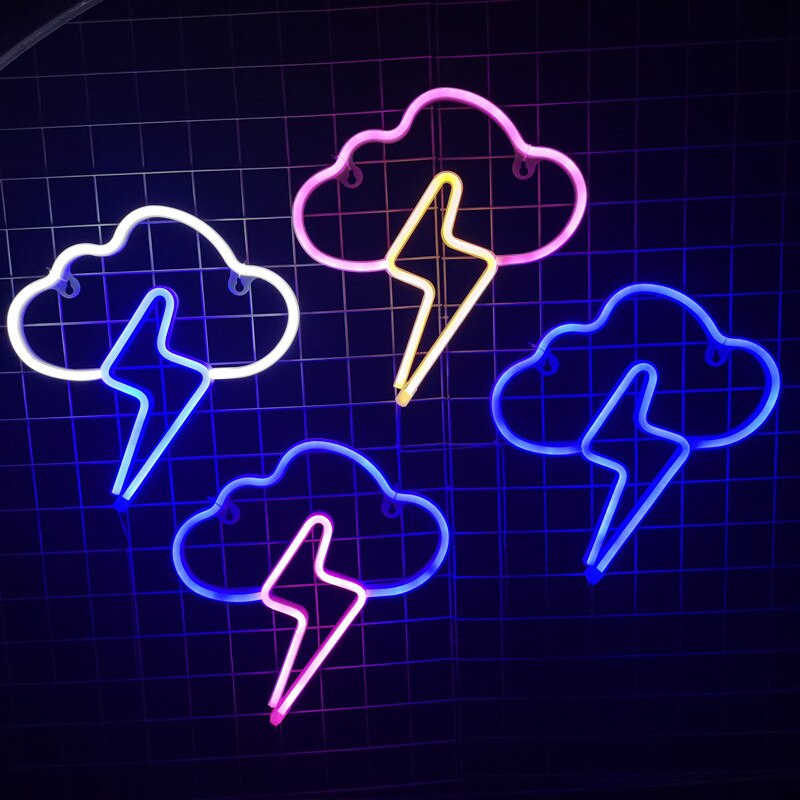 Lightning Cloud Neon Sign LED Bolt Cool Light up Thunderbolt Wall Lamp Bedroom Gaming Room Art Decoration Photography Backlight