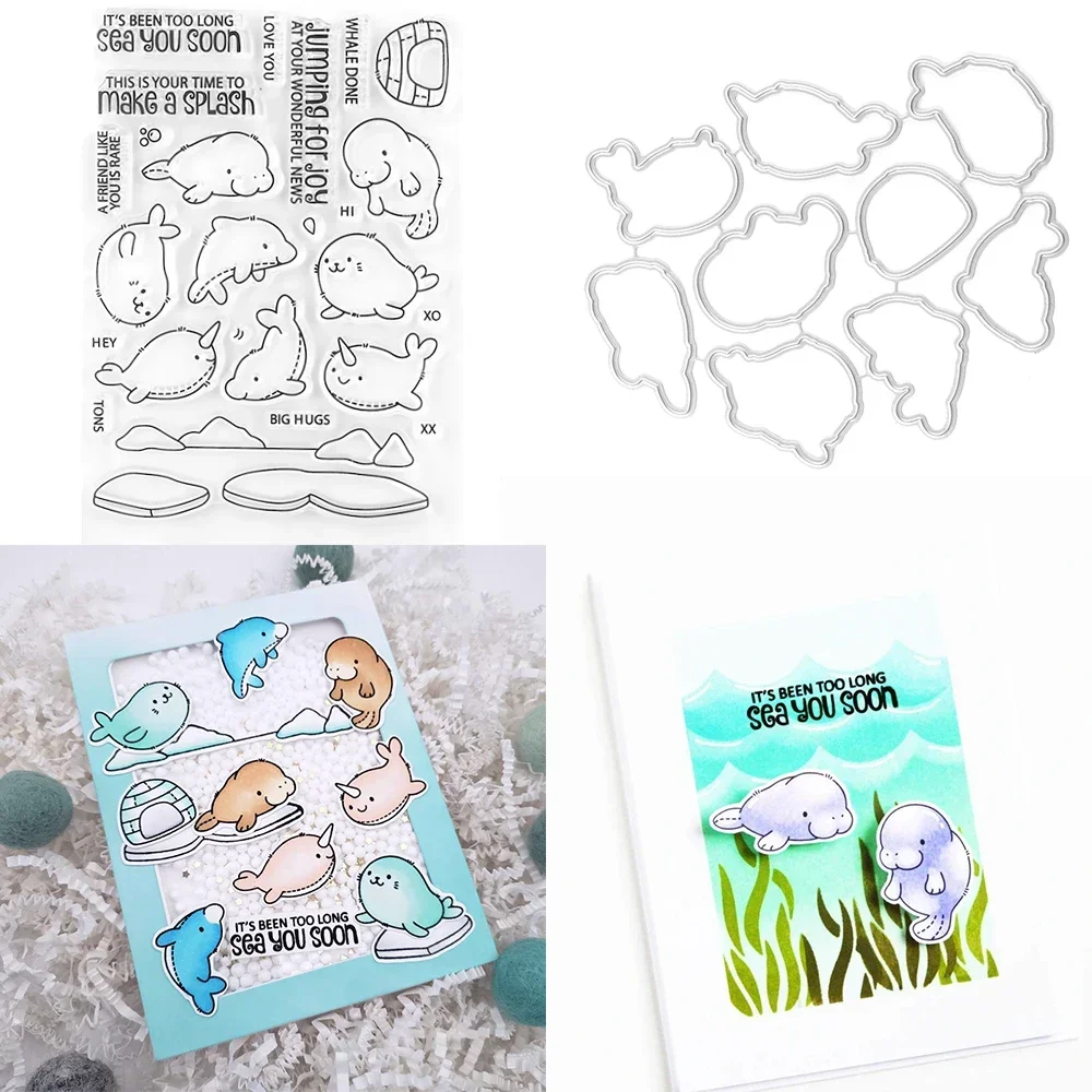 Ballonbos Sea Whale Peckish Knuffels Stempels en Stansmessen Zonnebloemen Alle Ingebouwde Stempel Voor DIY Scrapbooking Kaarten Maken