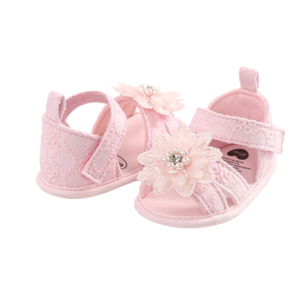 Pudcoco Toddler Baby Girls Lace Beads Floral Summer Sandal Cotton Princess Shoes Mary Jane Shoes Soft Sole