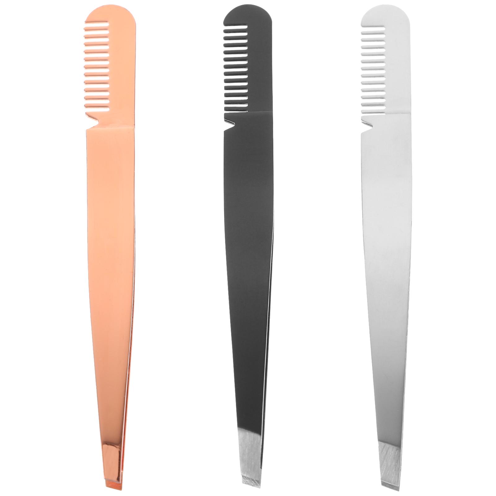 3 Pcs Eyebrow Clamp Comb Multipurpose Tweezers Shaping for Women Lash Stainless Steel Eyebrows Miss Forceps