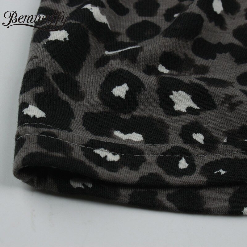 Benuynffy Herbst Winter Frauen Rüschen trimmen Leopard Druck Kleid verlieren Oansatz Langarm lässig A-linie Mini Kleider