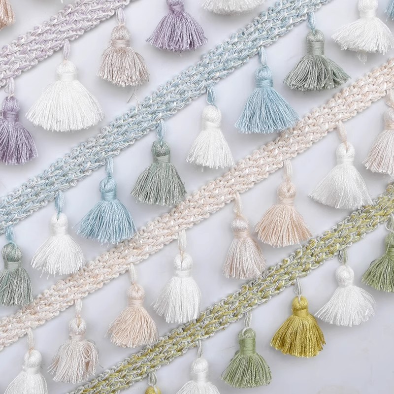 Spetsband - 3m Bomull Tassel Kant - Pompom Dekoration för Gardiner, Soffa, Duk, DIY Hantverk