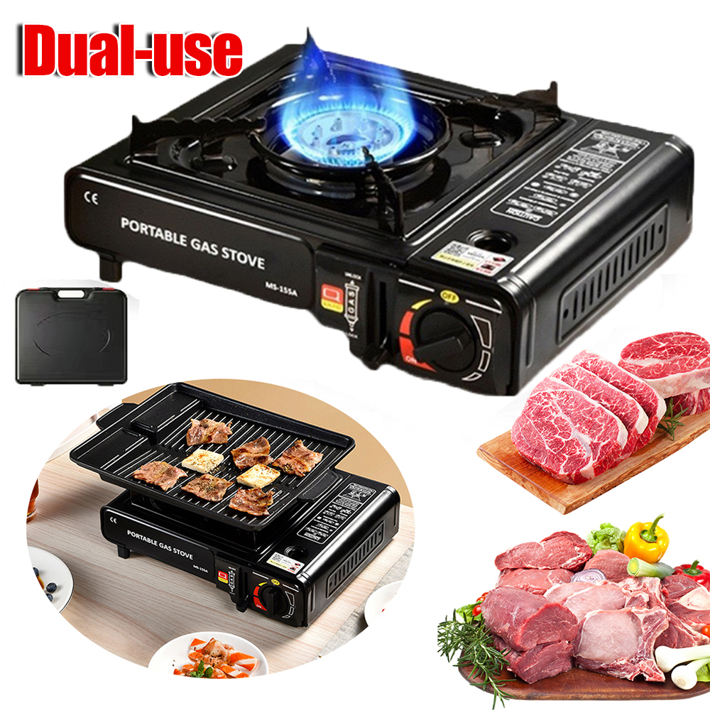 Campingkomfur automatisk tænding stor ildkraft vindtæt kassetteovn legering dobbelt anvendelse bærbar gaskomfur til camping vandreture