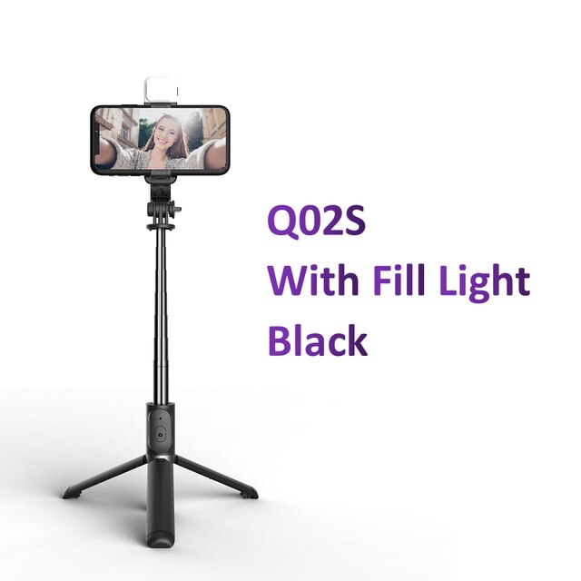 Palo de Selfie con luz Led, anillo de trípode para teléfono móvil iPhone, soporte para celular, Bluetooth, monopié telescópico: Sty A Black With LED