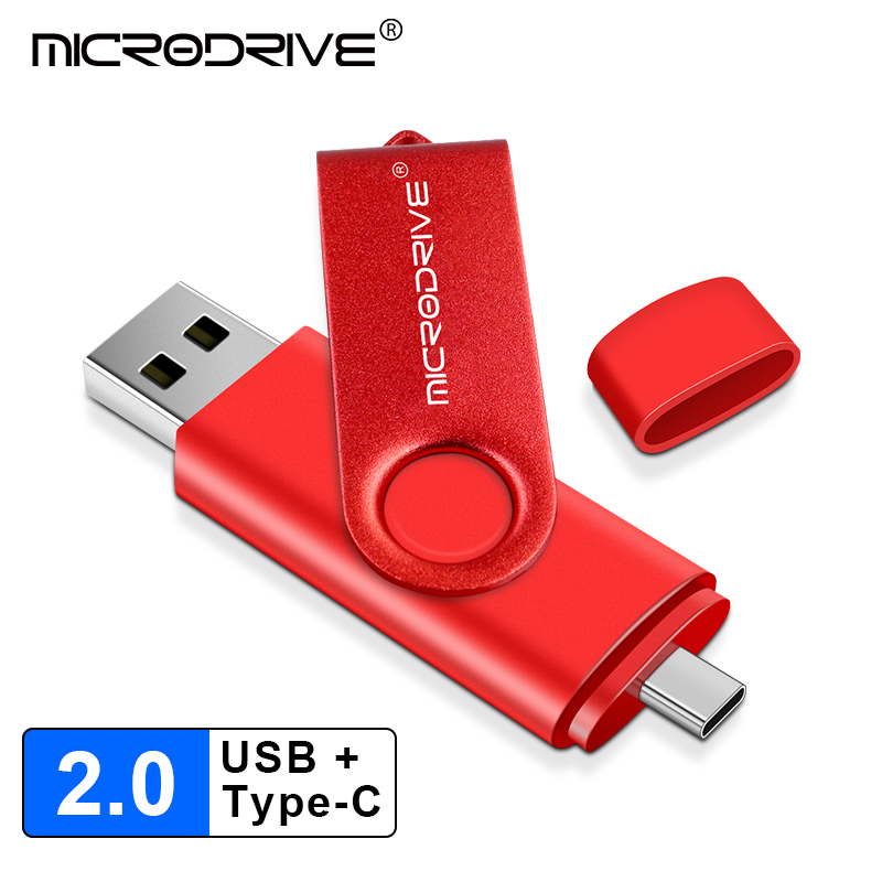 Otg 2 in 1 pendrive 128gb 64gb cle usb 2.0 geheugenschijf 32gb 16gb pen drive flash usb applicatie type-c usb key flash stick: Rood / 128 gb