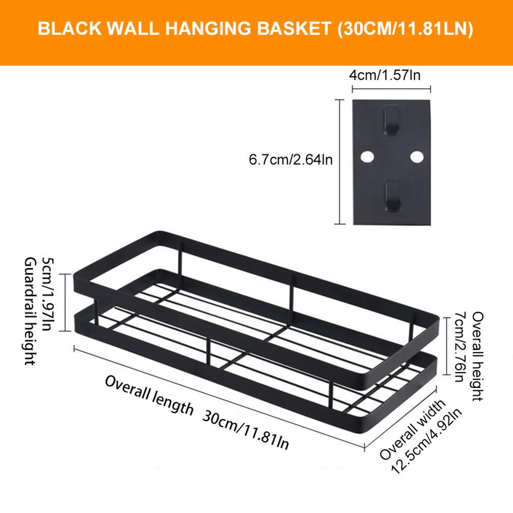 Kitchen punch-free stainless steel wall-mounted multi-function shelf condiment storage rack thickened floating finisher bathroom: Black 1